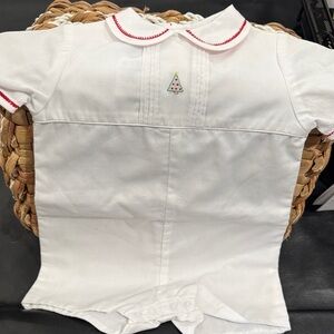 New w/out tag Petit Ami White One Piece with Red Trim Christmas tree